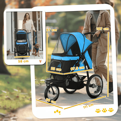 Pet Stroller with Big Wheels and Easy Fold Basket