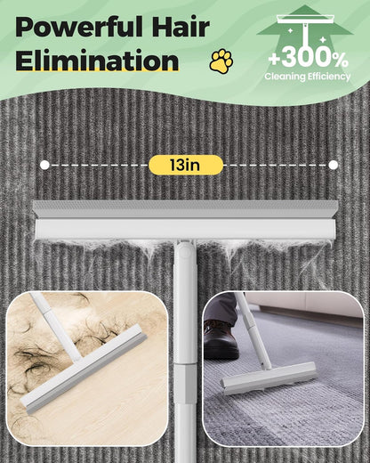 4 in 1 Carpet Rake Kit for Pet Hair Removal Tool - Pet Hair Remover For Couch Floor Mat Carpet, Contain Pet Hair Removal Glove, Magic Brush, Scraper and 60" Adjustable Rubber Broom for Quick Clean