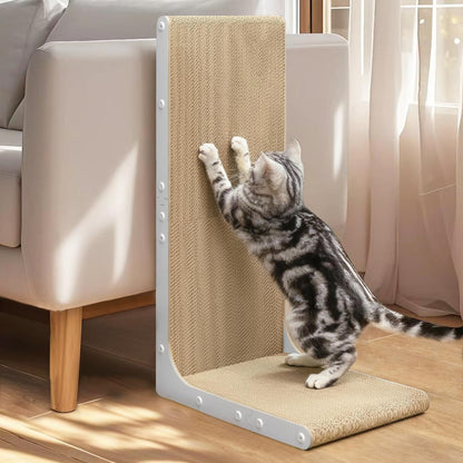 Cardboard Cat Scratcher,58 cm L Shape Scratch Pad Wall Mounted,Vertical Scratching Post Durable Cardboard to Protect Furniture for Indoor Cats,Wood Grain Large