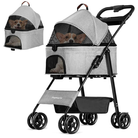 Collapsible Pet Stroller with Large Storage Basket - LifyPet