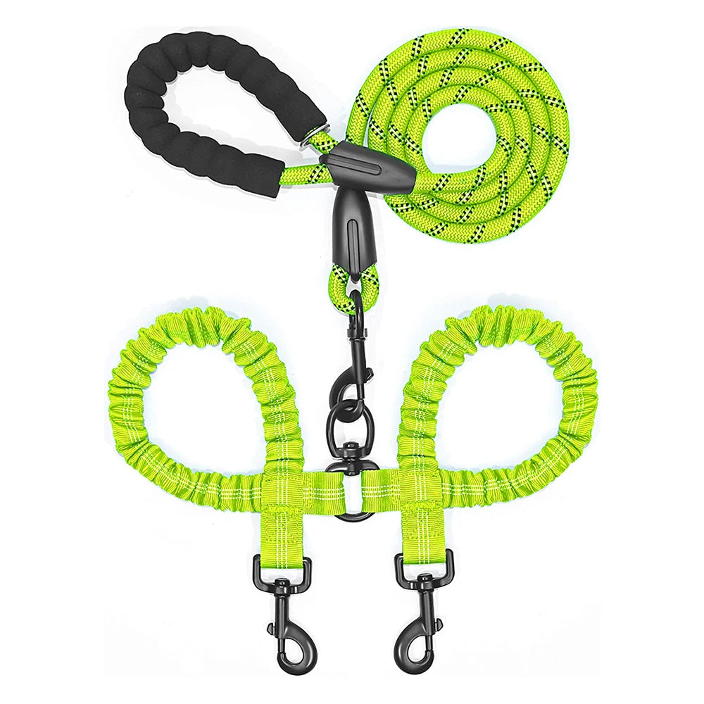 Durable Dual Dog Leash with Comfort Grip & Reflective Strap