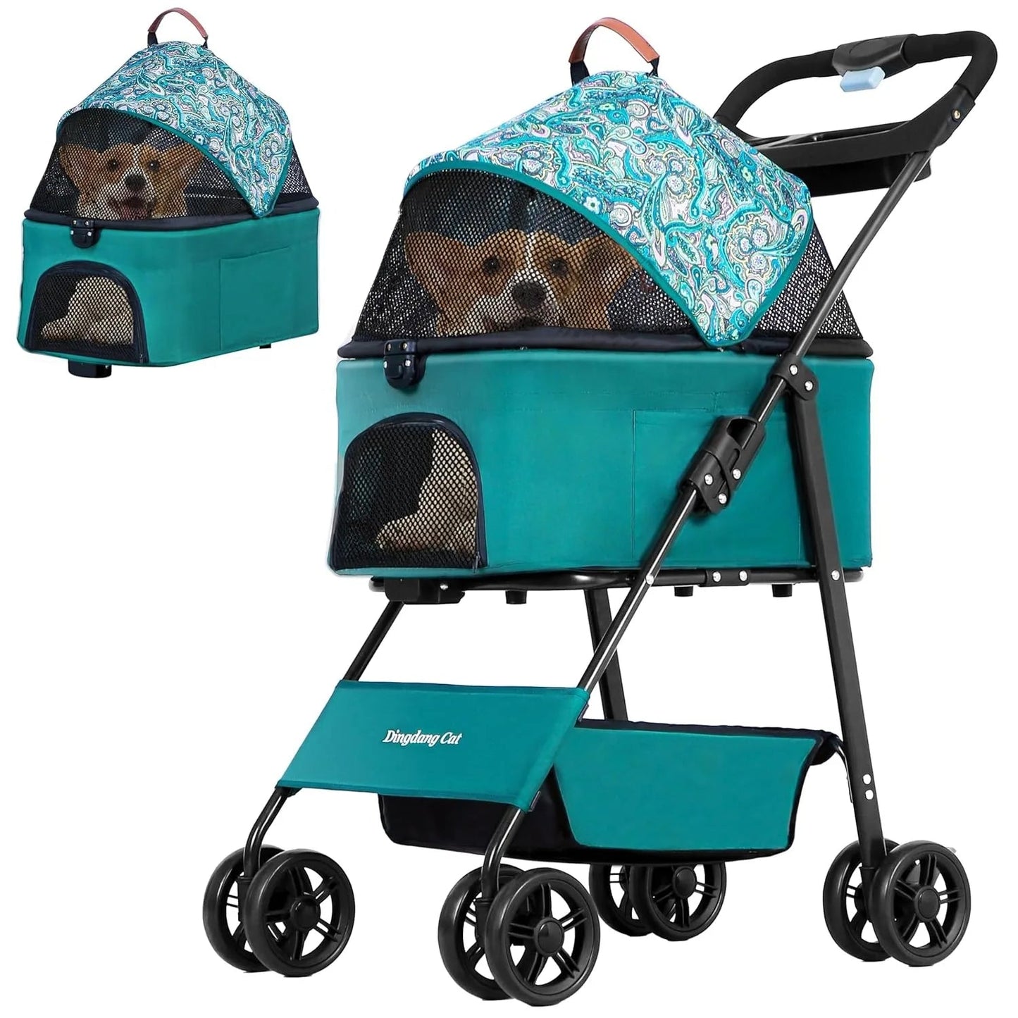 Collapsible Pet Stroller with Large Storage Basket