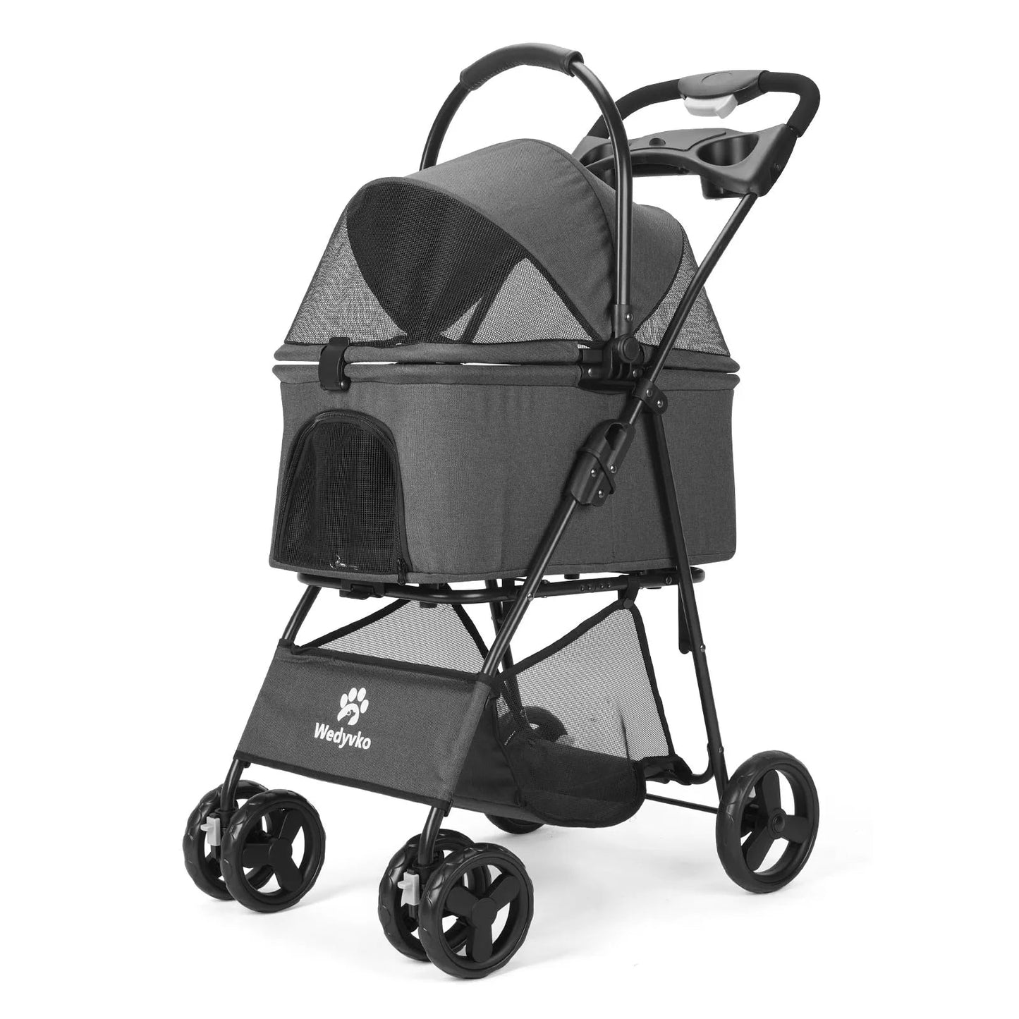 Folding Pet Stroller with Removable Carrier & Storage