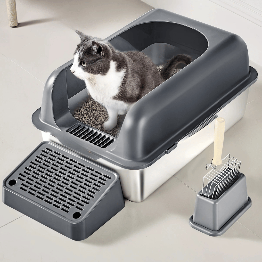 Extra Large Cat Litter Pan with Metal Tray & Accessories