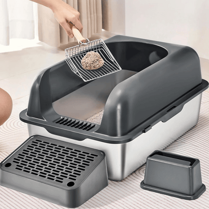 Extra Large Cat Litter Pan with Metal Tray & Accessories