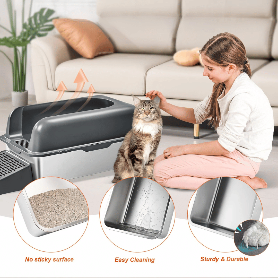 Extra Large Cat Litter Pan with Metal Tray & Accessories