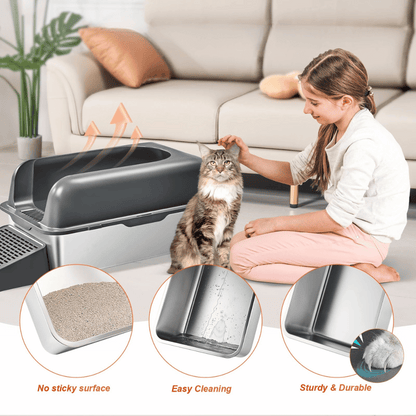 Extra Large Cat Litter Pan with Metal Tray & Accessories