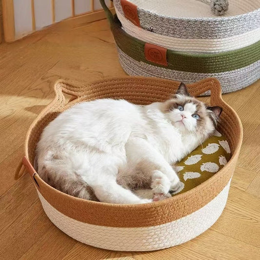 Natural Woven Cat Basket Bed & Pillow - LifyPet