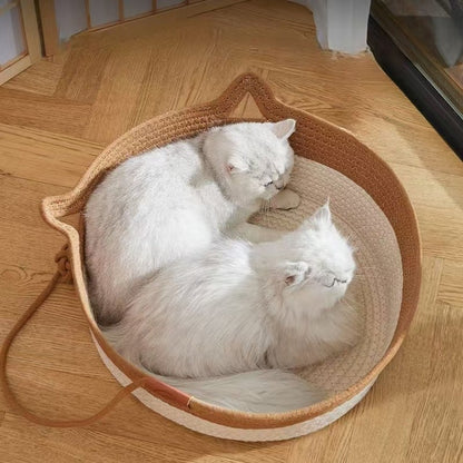 Natural Woven Cat Basket Bed & Pillow