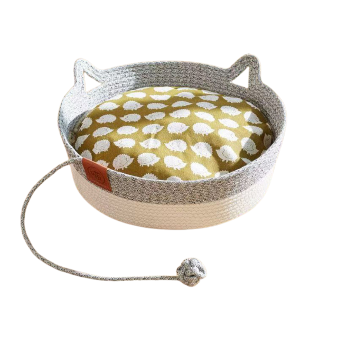 Natural Woven Cat Basket Bed & Pillow