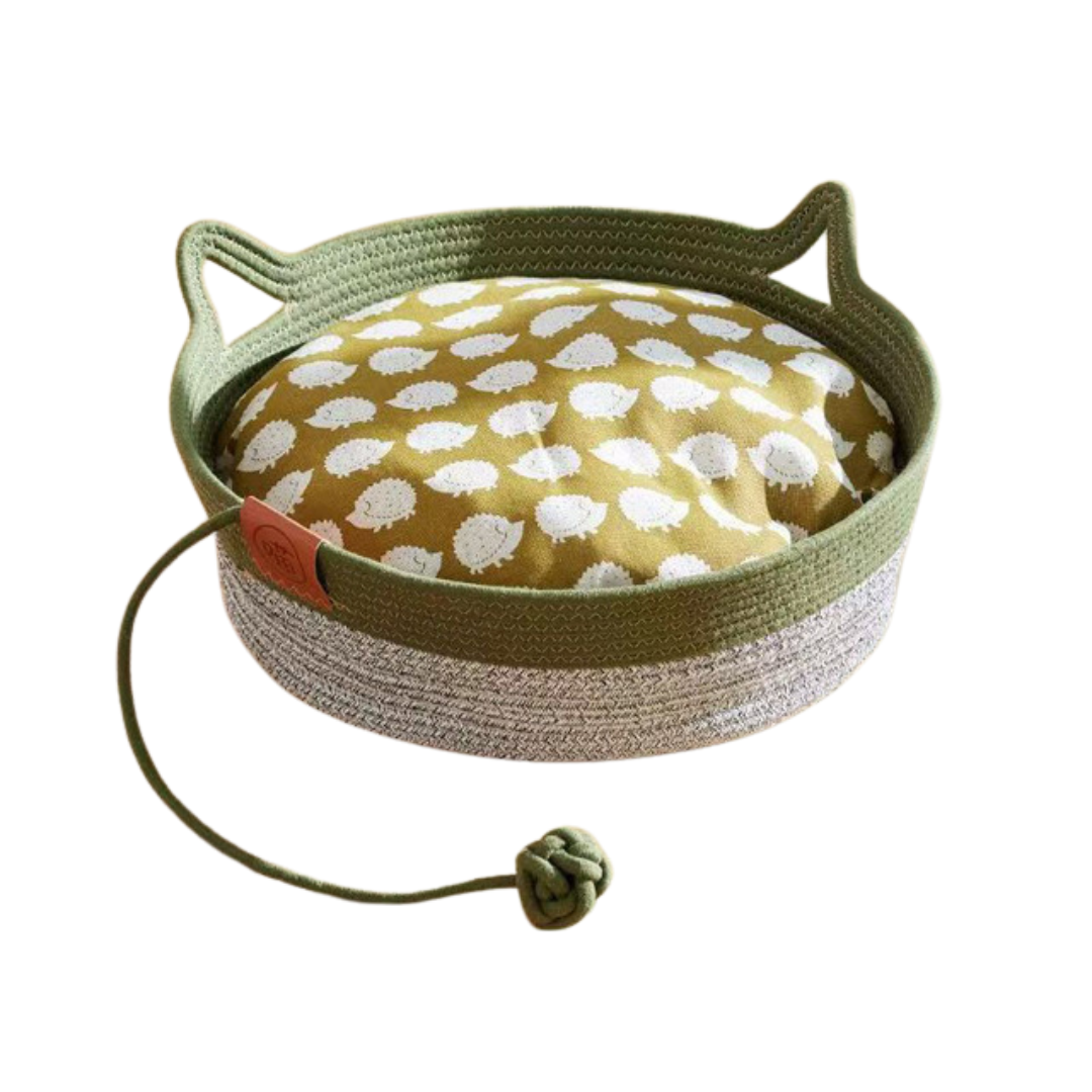 Natural Woven Cat Basket Bed & Pillow