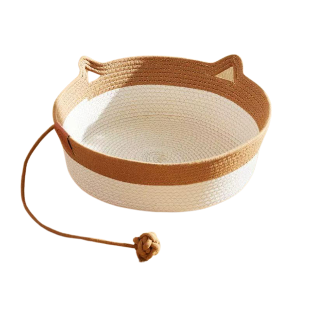 Natural Woven Cat Basket Bed & Pillow