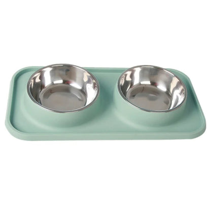 Durable Stainless Steel Pet Food Bowls & Non Slip Tray