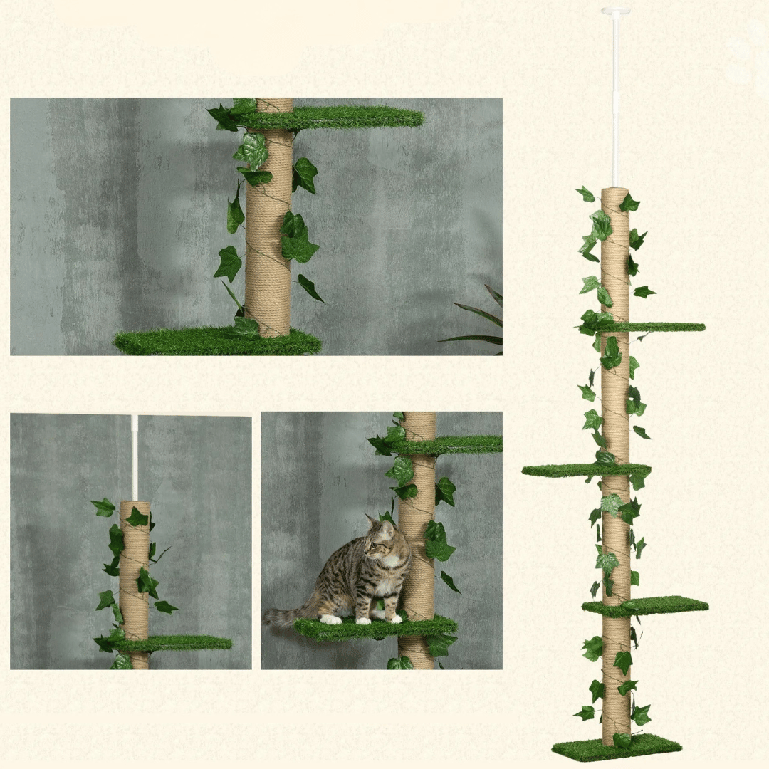 Tall Collapsible 8ft Cat Tower Scratcher with Soft Perches