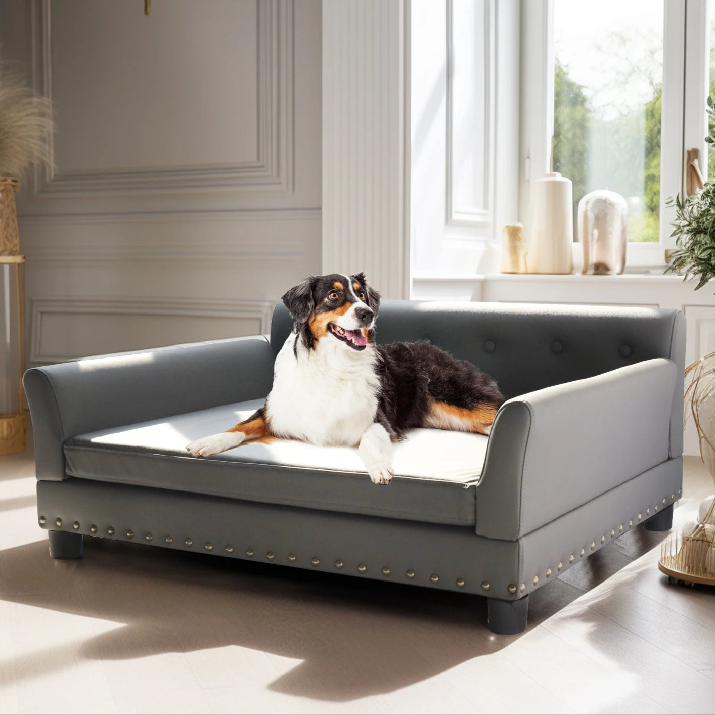 Plush Fake Leather Pet Couch Bed for Big Dogs