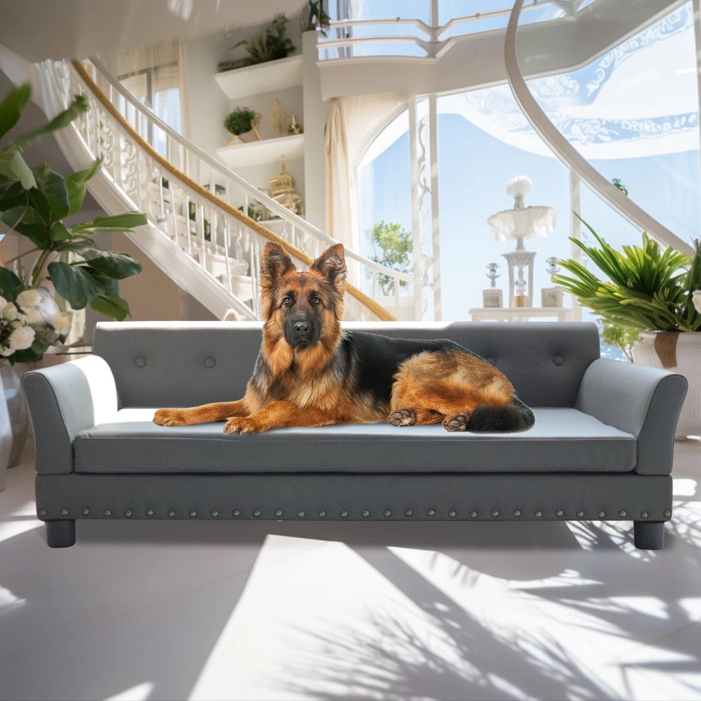 Plush Fake Leather Pet Couch Bed for Big Dogs