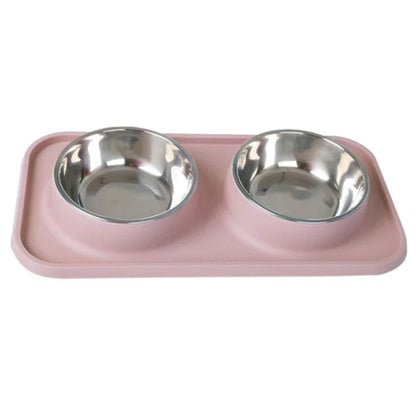 Durable Stainless Steel Pet Food Bowls & Non Slip Tray