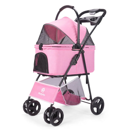Folding Pet Stroller with Removable Carrier & Storage
