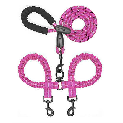 Durable Dual Dog Leash with Comfort Grip & Reflective Strap