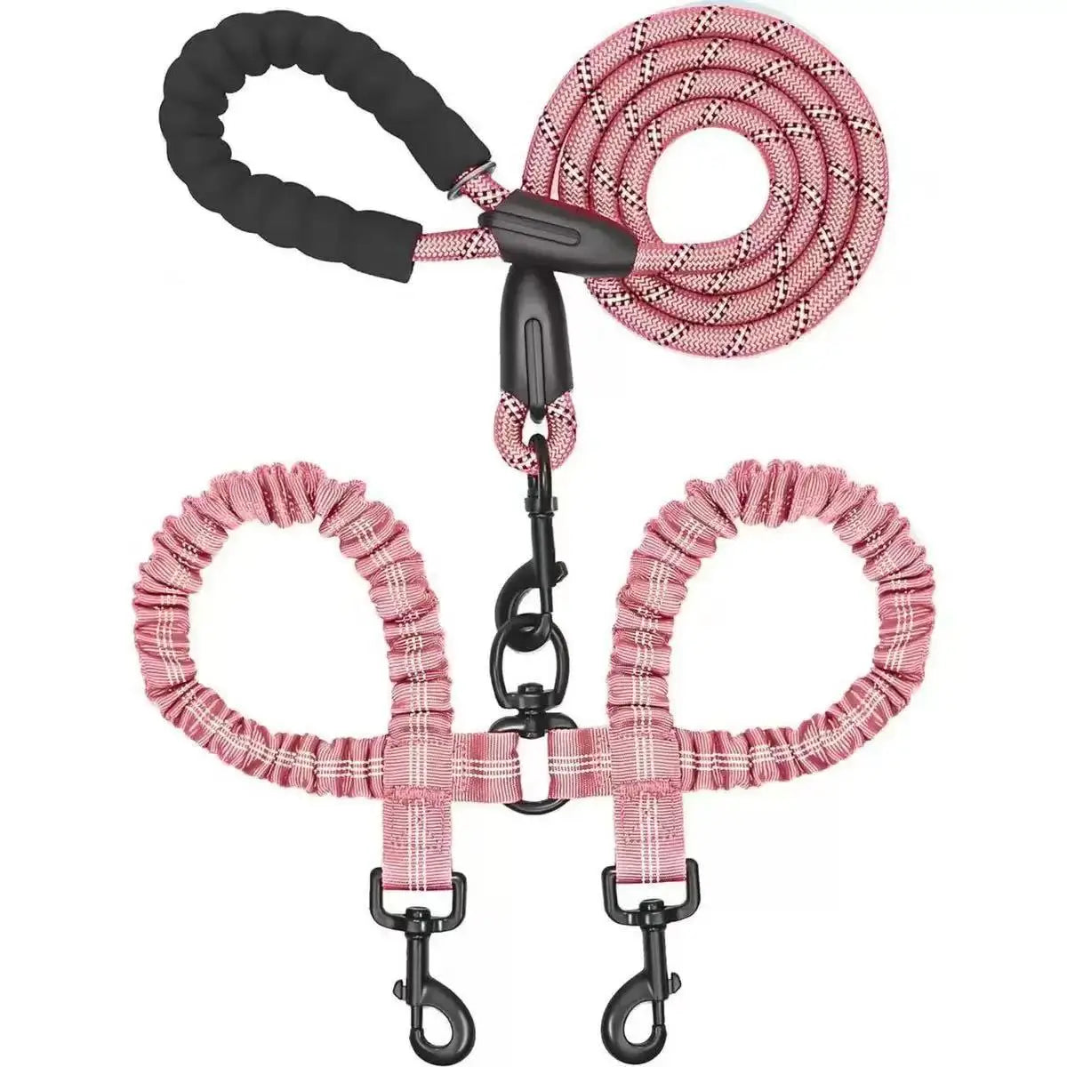 Durable Dual Dog Leash with Comfort Grip & Reflective Strap