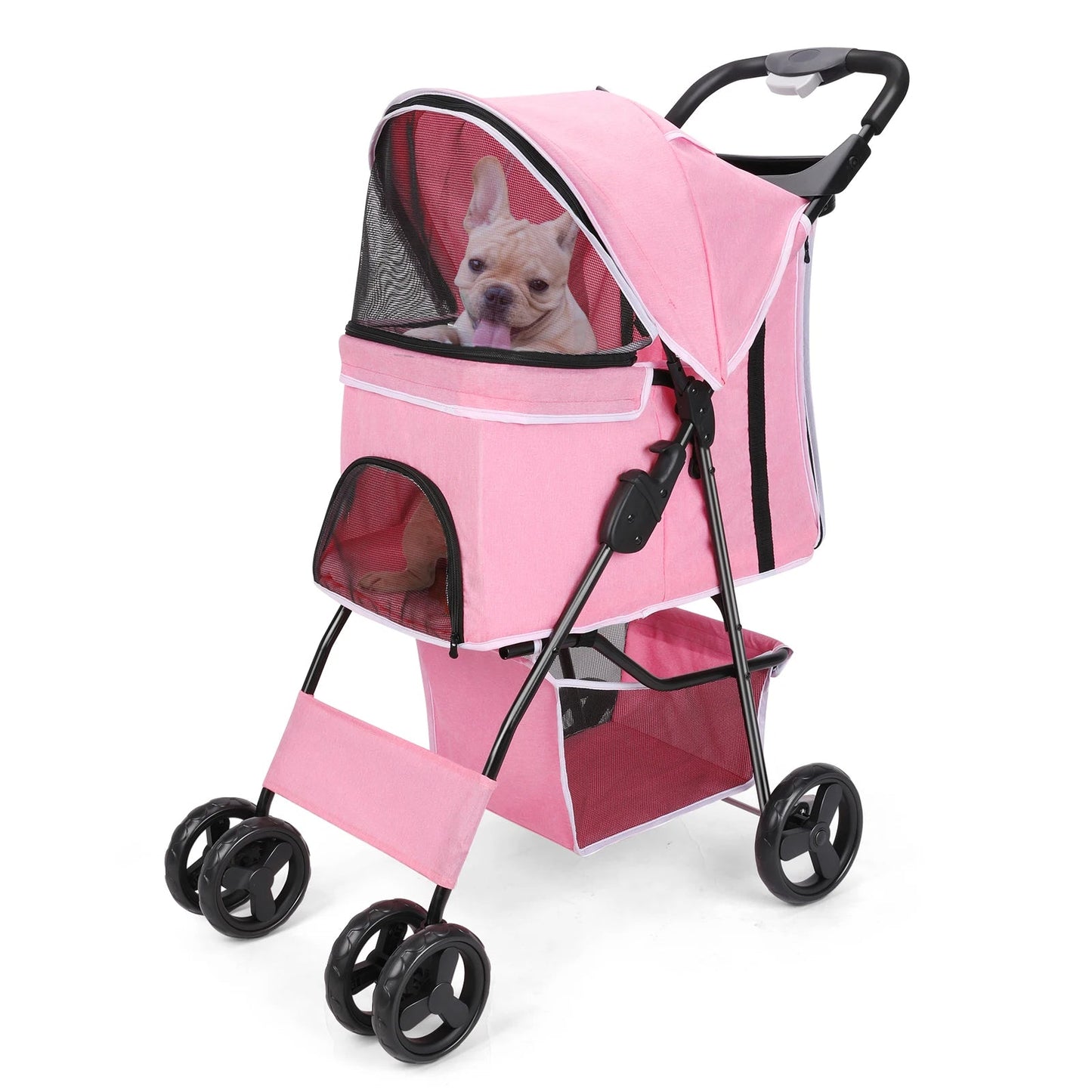 Large Collapsible Pet Stroller with Storage Compartment