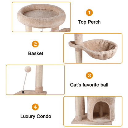 Cozy Cat Tower with Soft Perch, House & Hammock