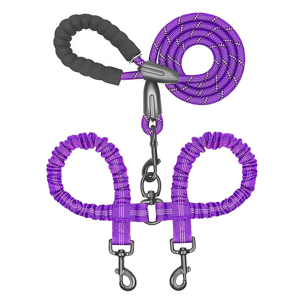 Durable Dual Dog Leash with Comfort Grip & Reflective Strap