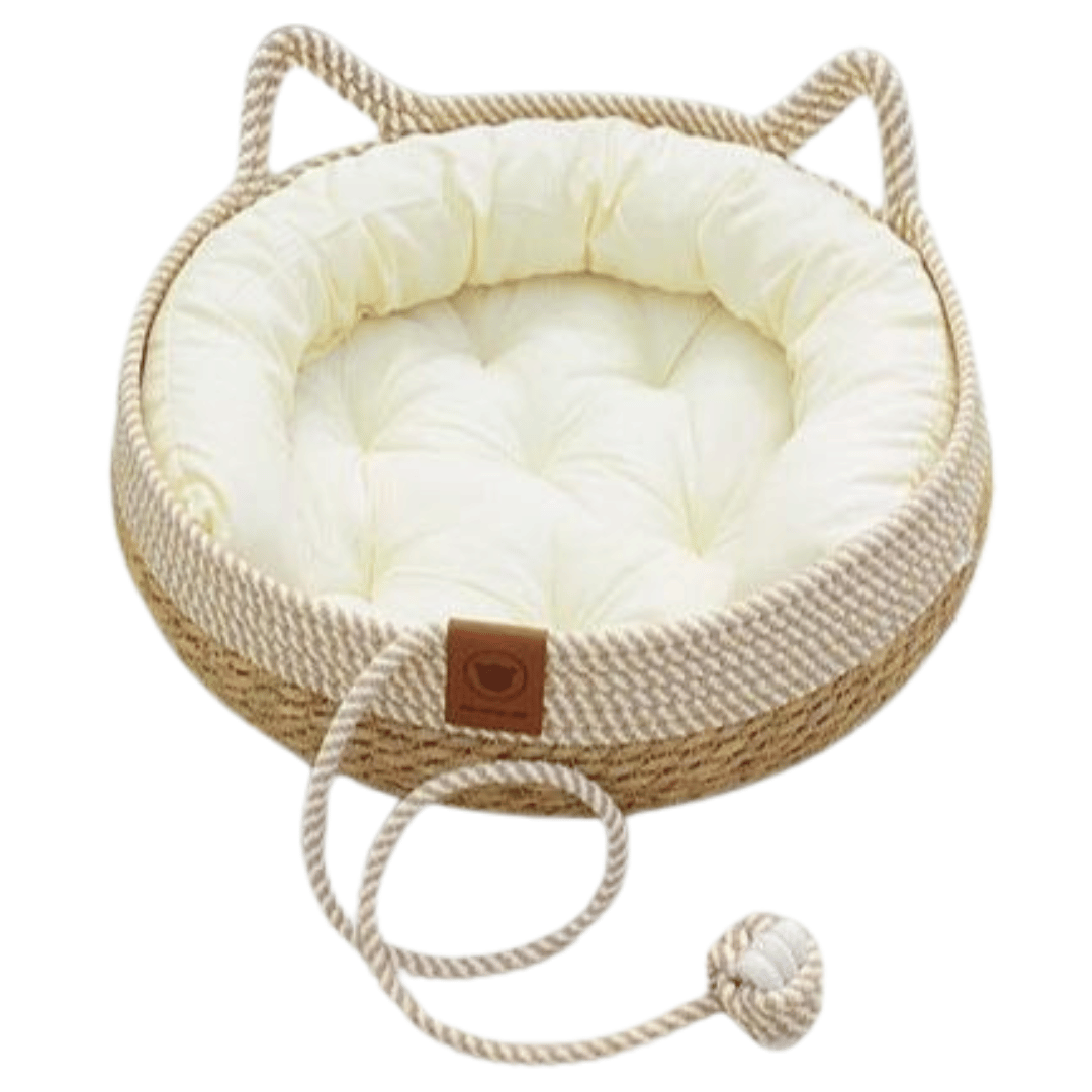 Natural Fiber Pet Bed Basket with Plush Cushion - LifyPet