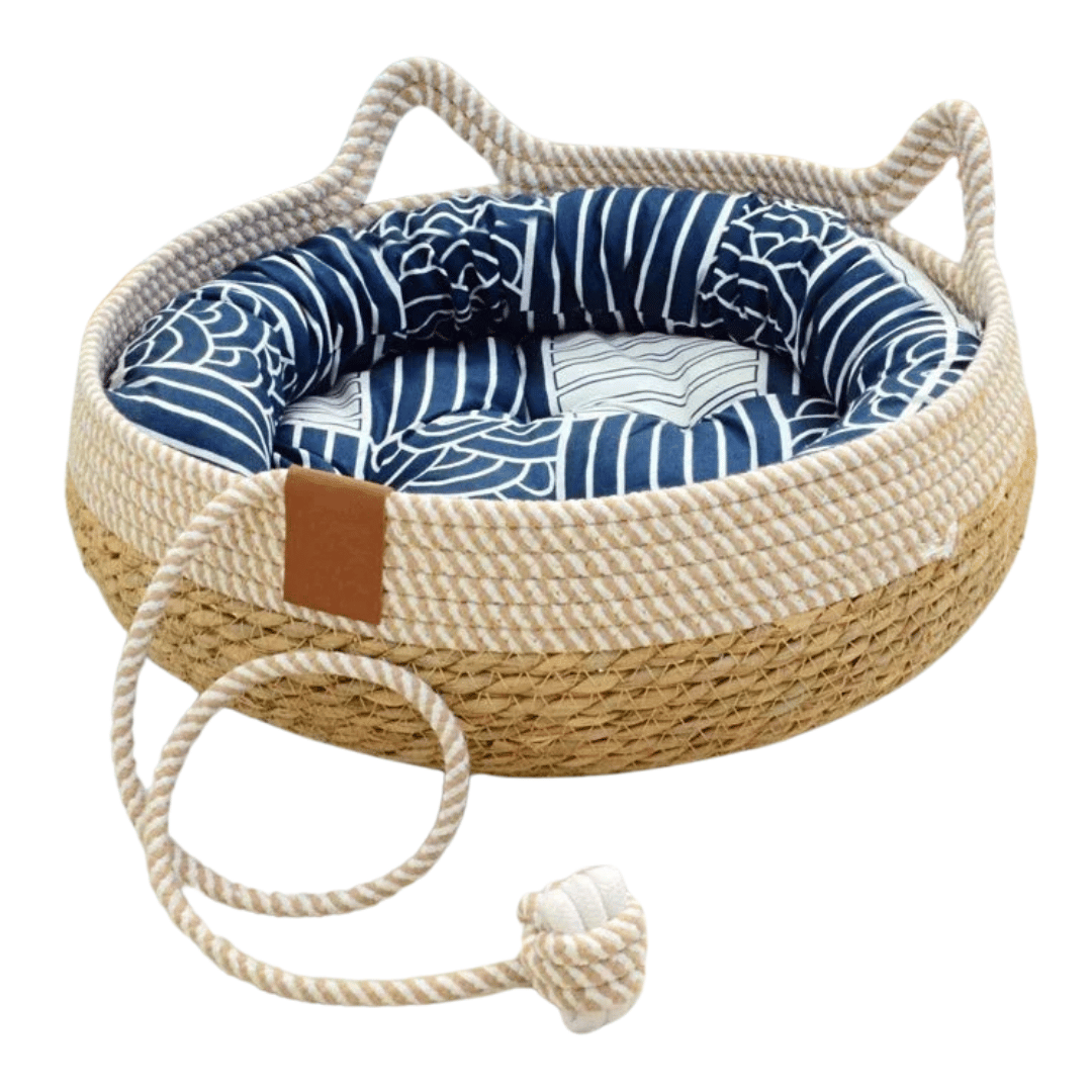 Natural Fiber Pet Bed Basket with Plush Cushion