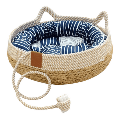 Natural Fiber Pet Bed Basket with Plush Cushion