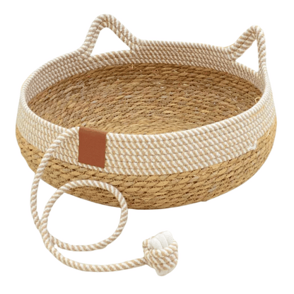 Natural Fiber Pet Bed Basket with Plush Cushion