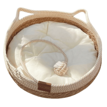 Natural Fiber Pet Bed Basket with Plush Cushion