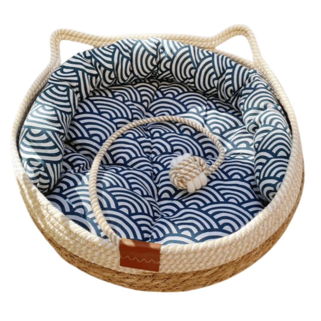 Natural Fiber Pet Bed Basket with Plush Cushion