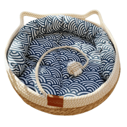 Natural Fiber Pet Bed Basket with Plush Cushion