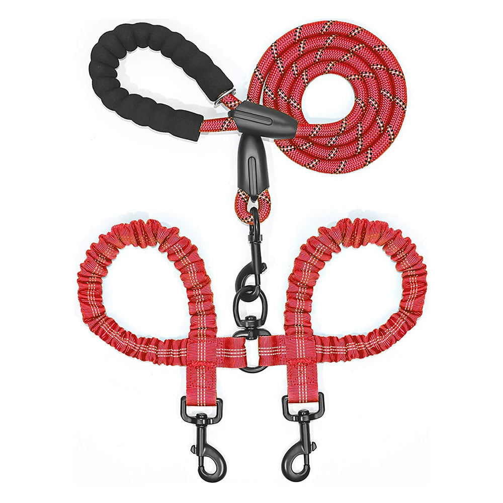 Durable Dual Dog Leash with Comfort Grip & Reflective Strap