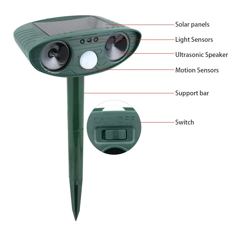 Solar Powered Pest Repeller for Garden and Yard