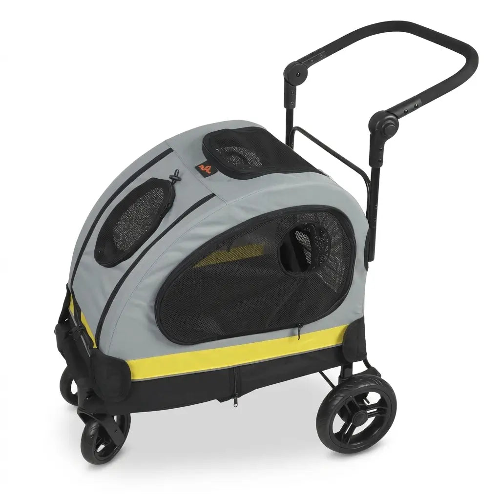 small sized Pet stroller with gray and black design on a white background