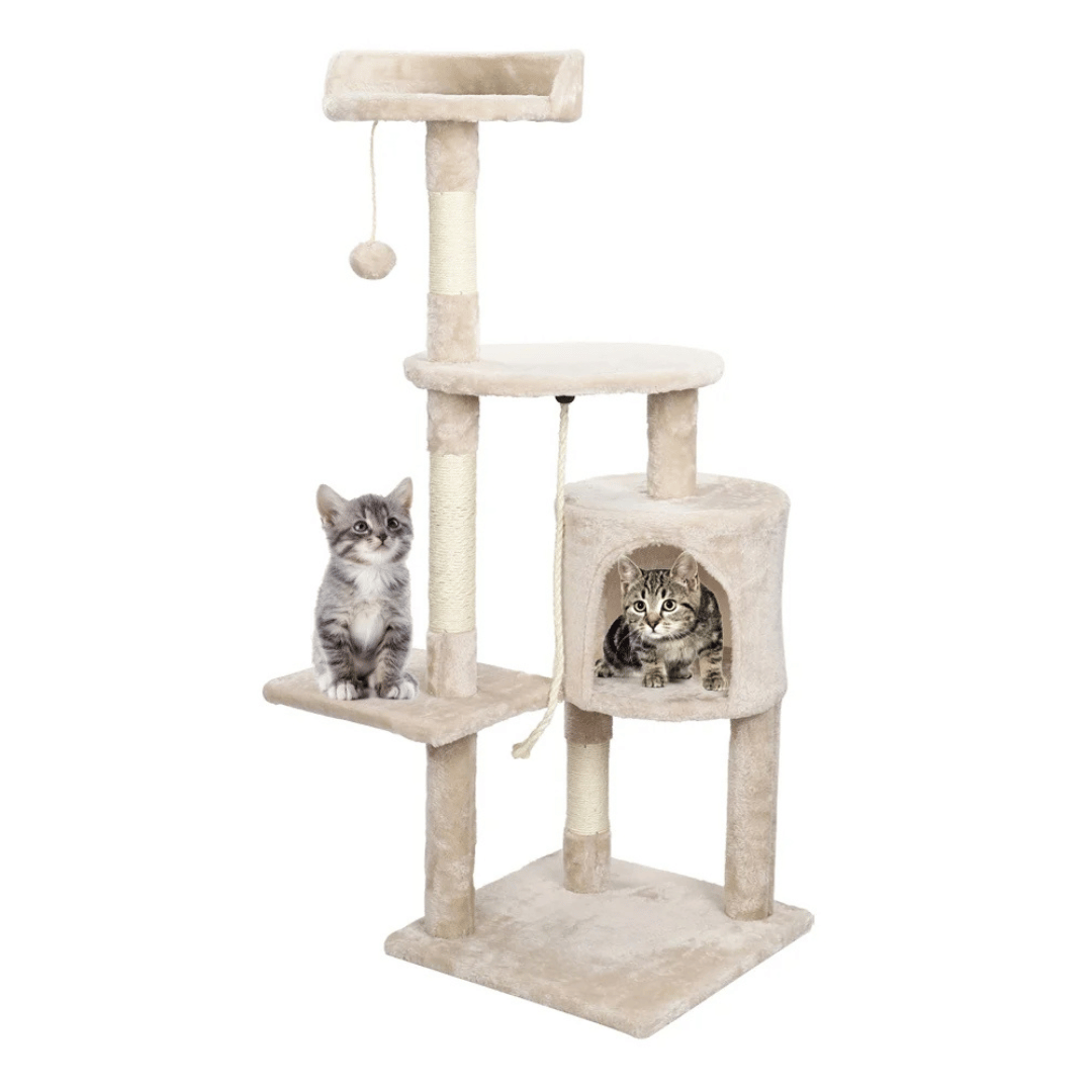 Cozy Beige Cat Tower with Comfy Perches & Hideaway - LifyPet