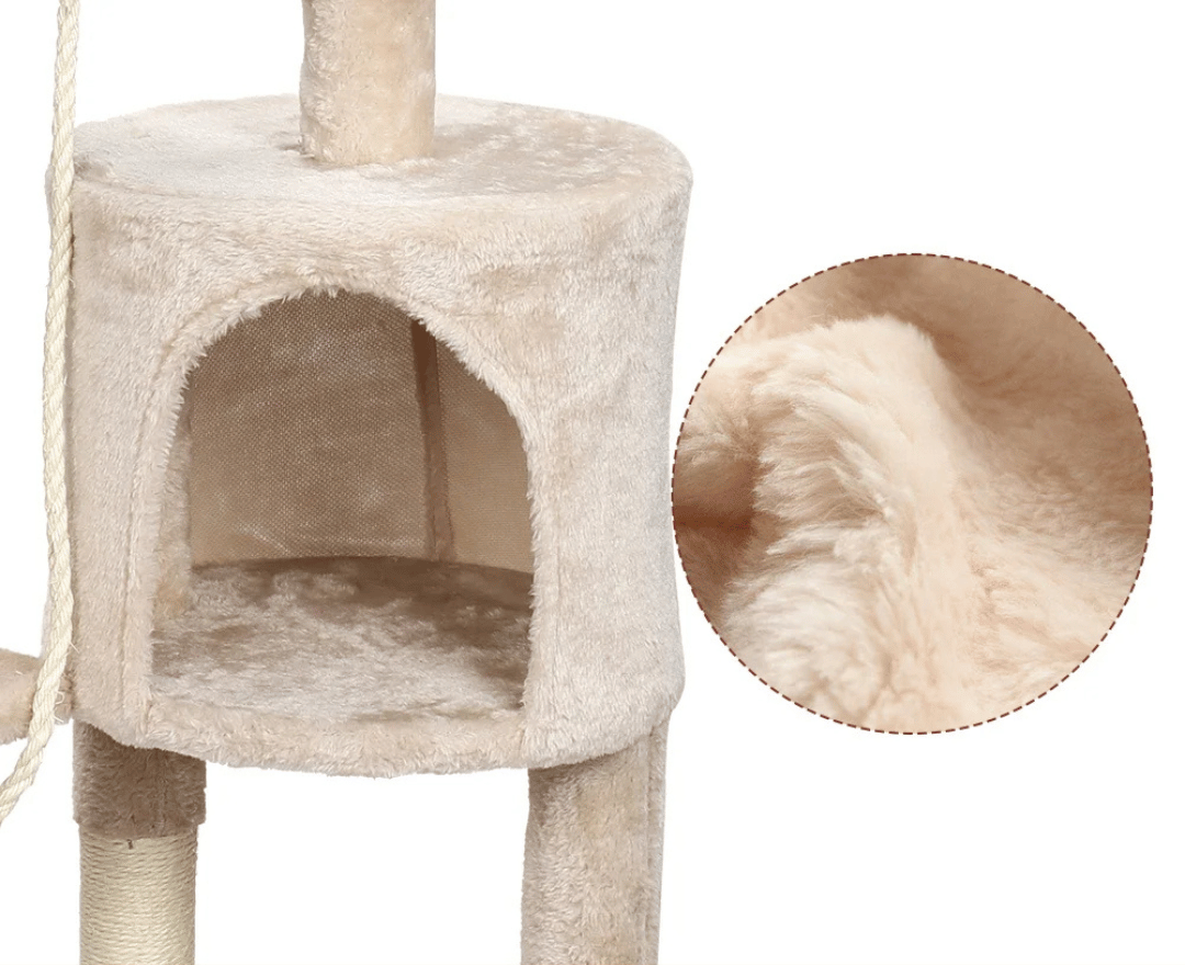Cozy Beige Cat Tower with Comfy Perches & Hideaway
