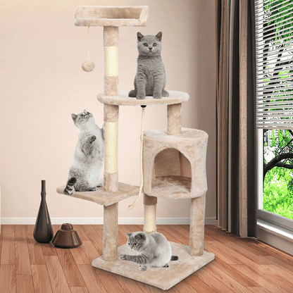Cozy Beige Cat Tower with Comfy Perches & Hideaway