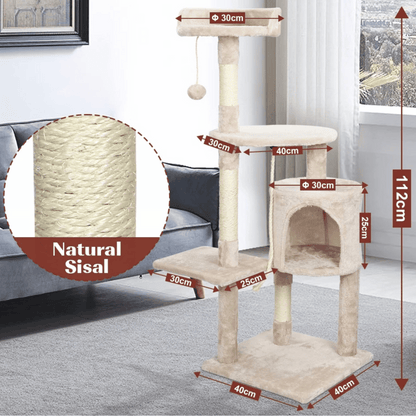 Cozy Beige Cat Tower with Comfy Perches & Hideaway