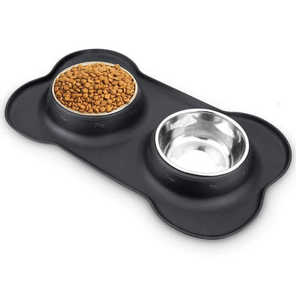 Durable Pet Food Bowls & Anti Slip Mat