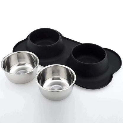 Durable Pet Food Bowls & Anti Slip Mat