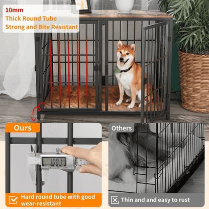 Sturdy Pet Crate with Solid Wood Table Top