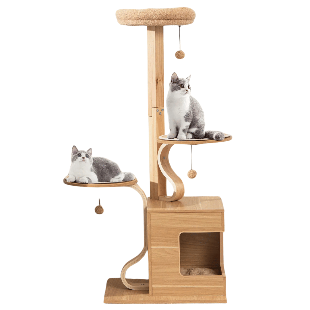 Large Wooden Cat Tower with Soft Perches & Hideaways