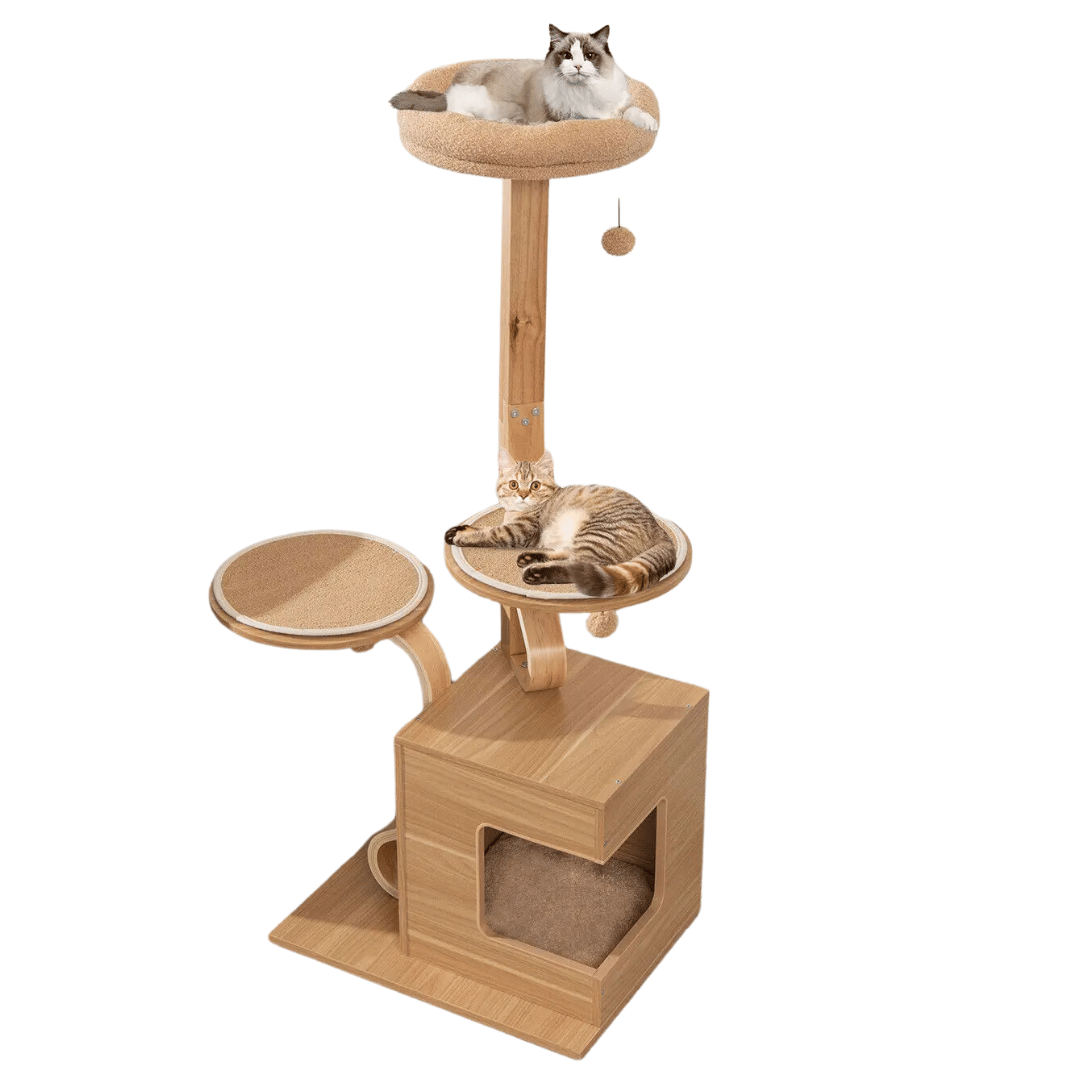 Large Wooden Cat Tower with Soft Perches & Hideaways