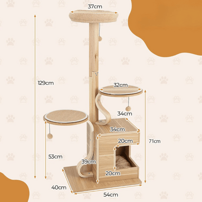 Large Wooden Cat Tower with Soft Perches & Hideaways