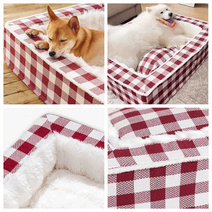 Cozy Plaid Dog Bed for Anxiety Relief and Comfort