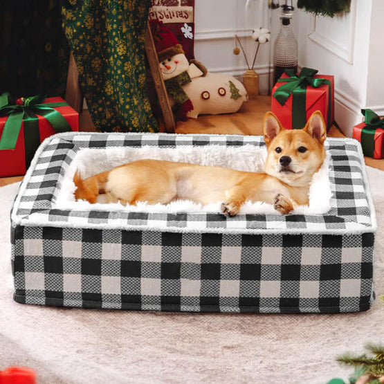 Cozy Plaid Dog Bed for Anxiety Relief and Comfort