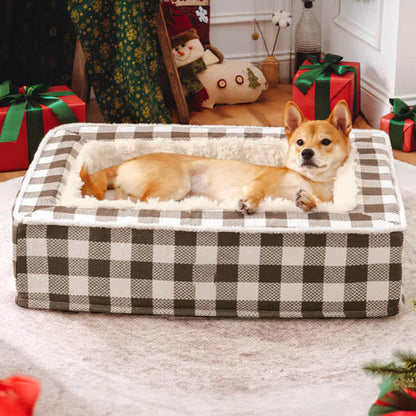 Cozy Plaid Dog Bed for Anxiety Relief and Comfort